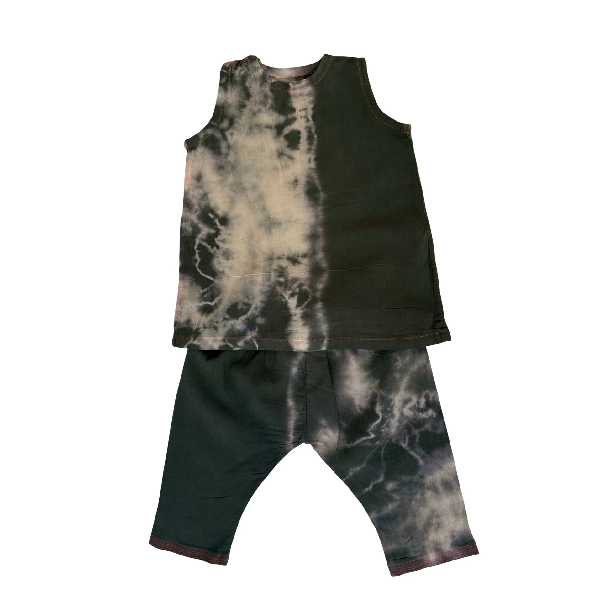 vest trouser suit in tie-dye cotton