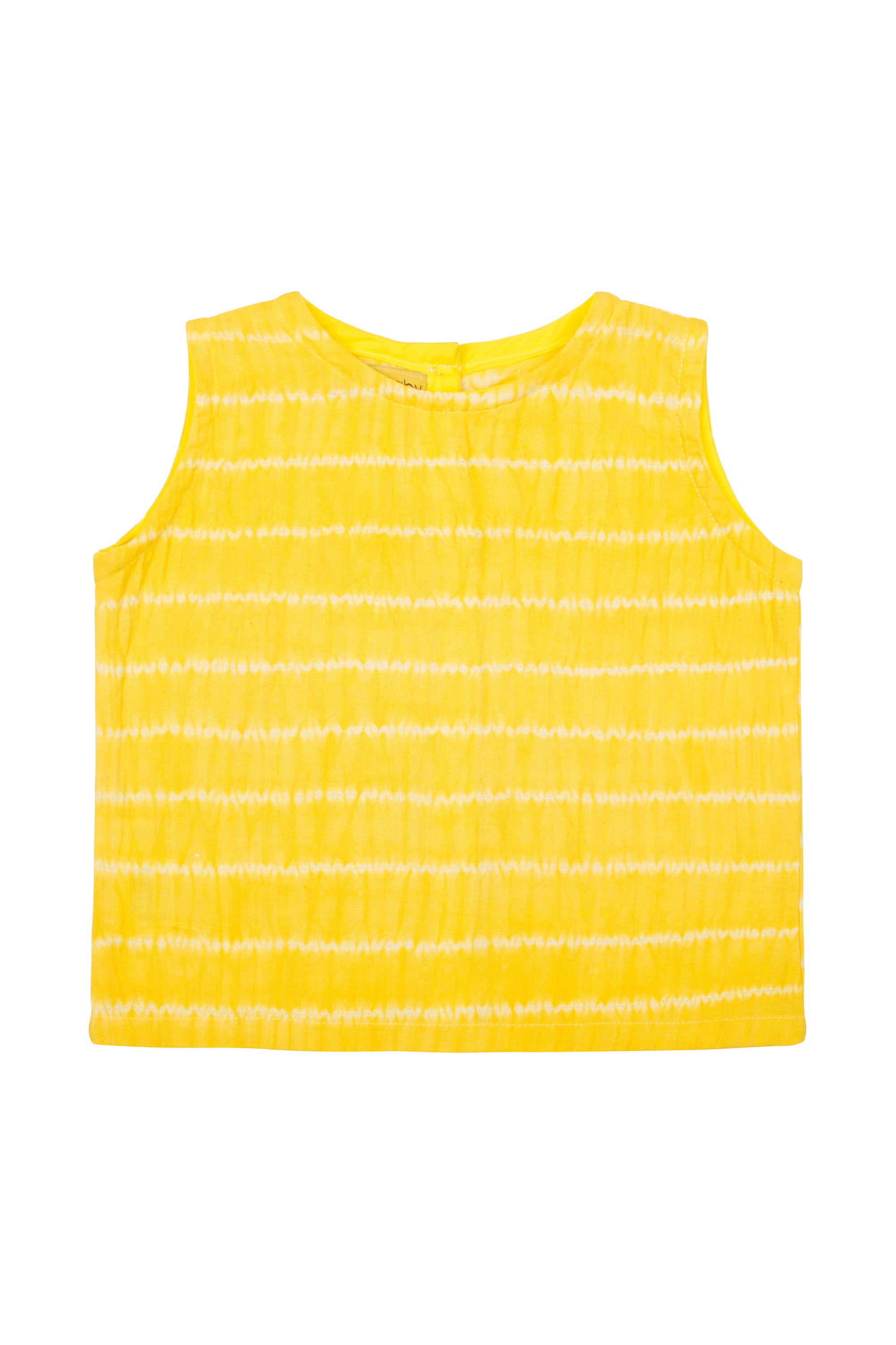 yellow cotton shibori vest with button back