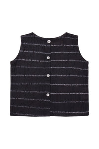 black cotton shibori vest with button back