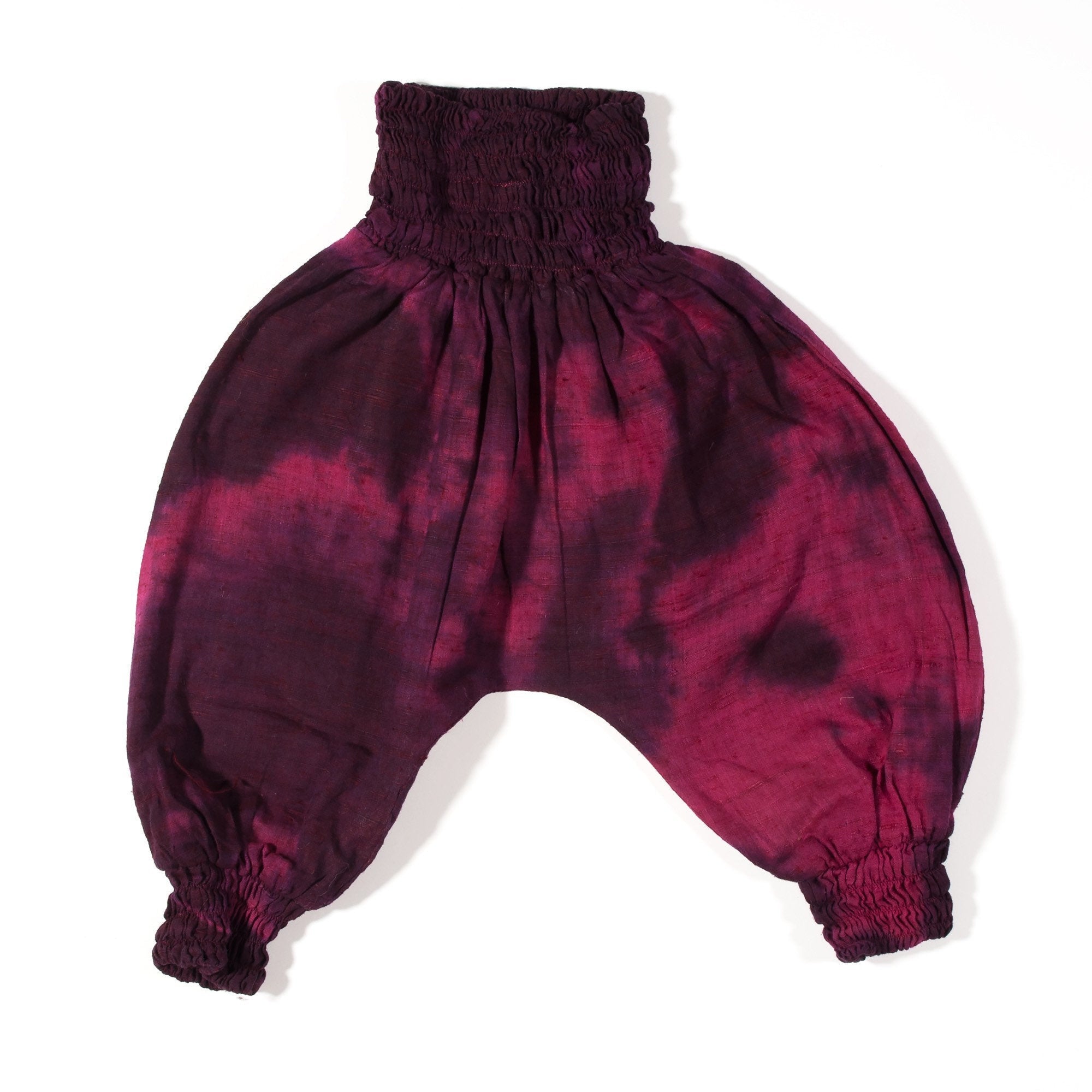 cherry pink tie-dye silk/cotton harem trousers