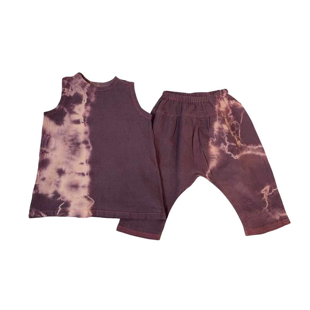 vest trouser suit in tie-dye cotton
