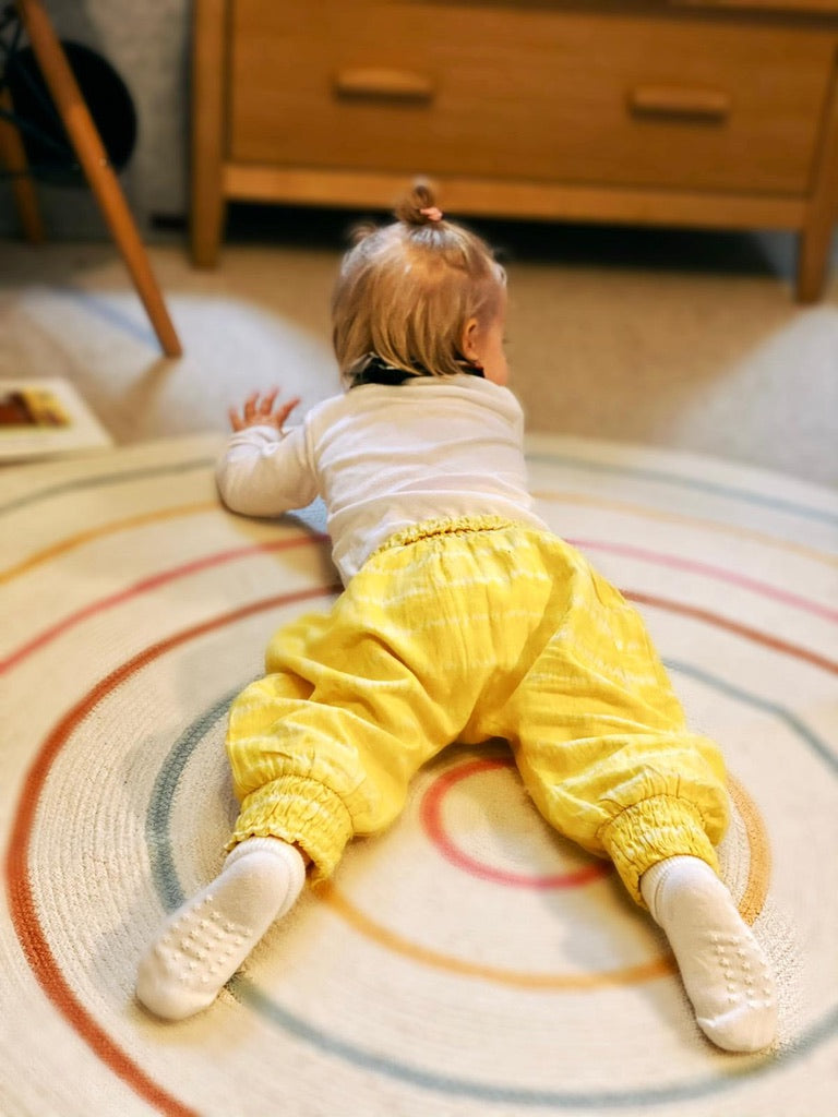 yellow shibori harem trousers