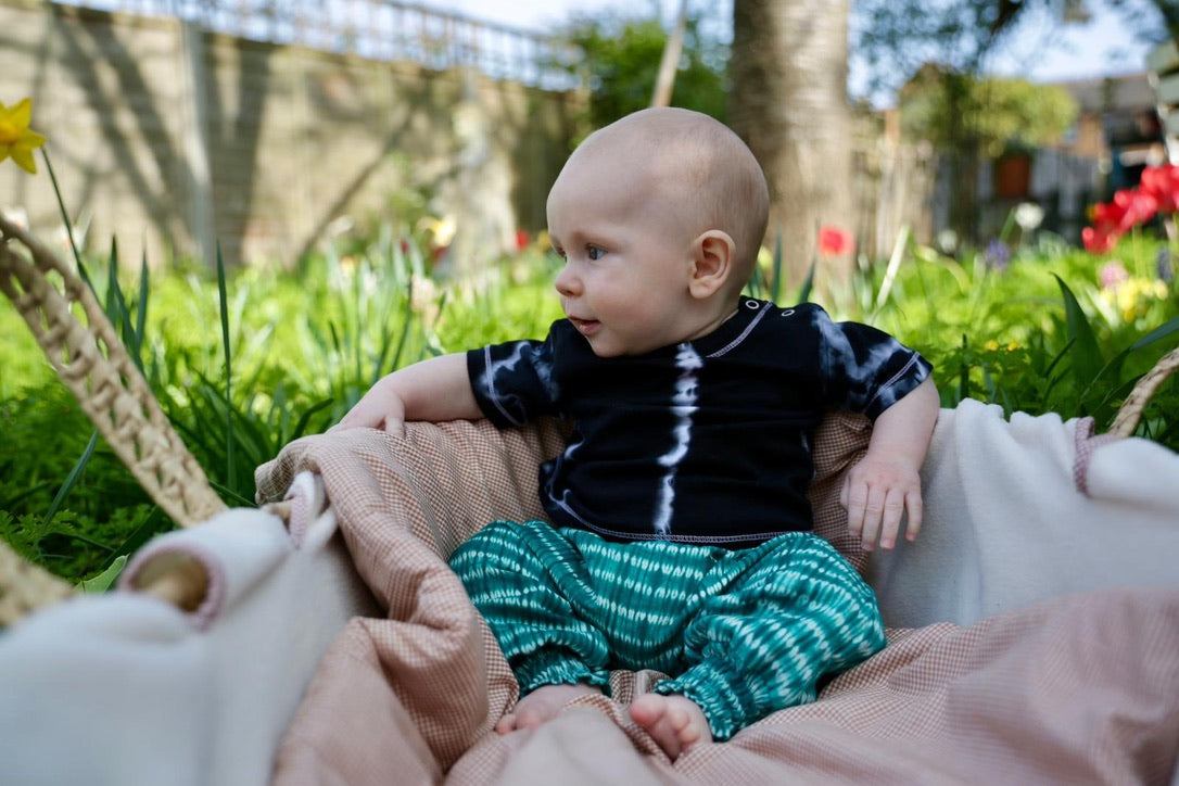 yellow shibori harem trousers