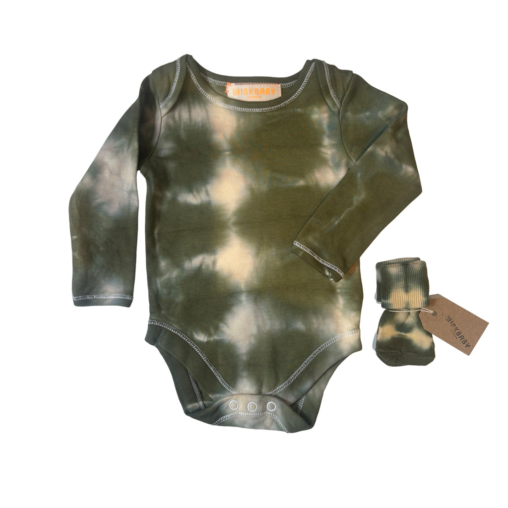 bodysuit and sock combo gift set (olive)