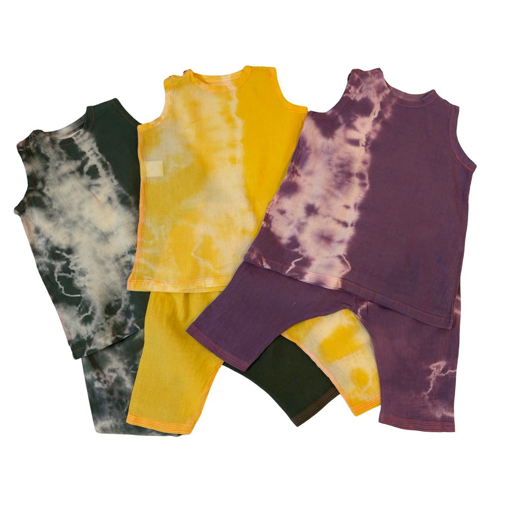 vest trouser suit in tie-dye cotton