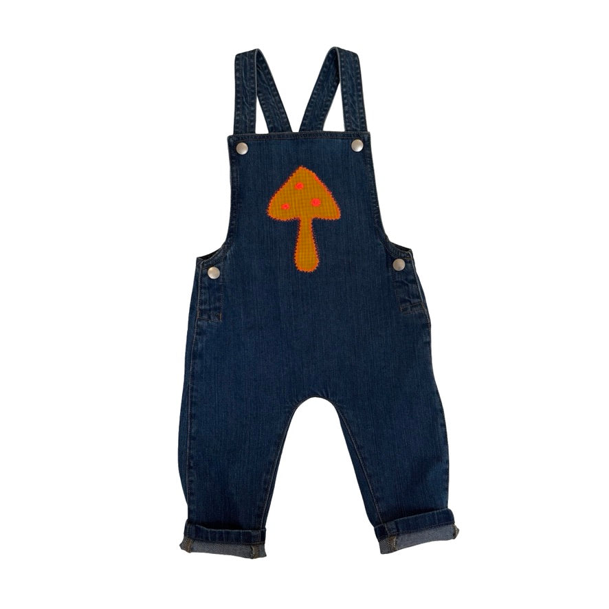 organic denim appliqué dungarees