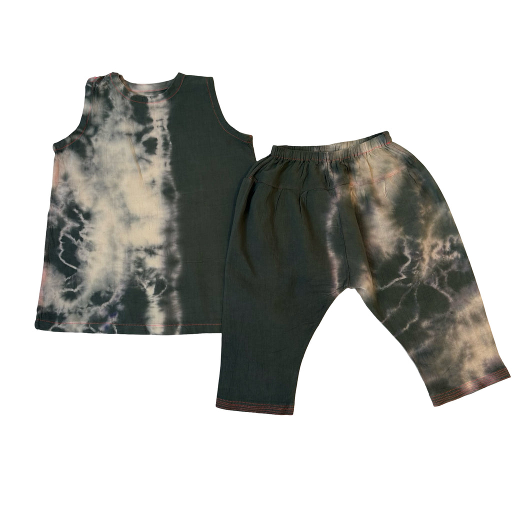vest trouser suit in tie-dye cotton