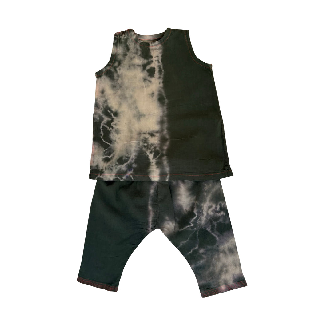 vest trouser suit in tie-dye cotton