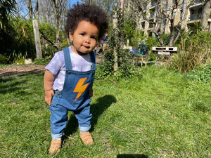 organic denim appliqué dungarees