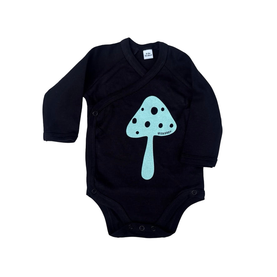 baby kimono bodysuit with mushroom