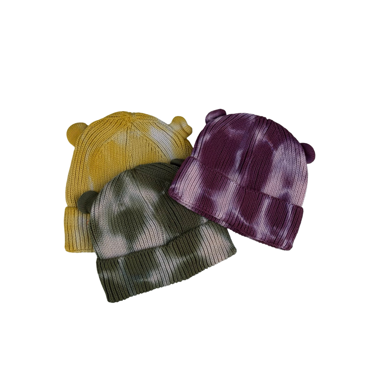 tie-dye thick ribbed baby bear beanie (olive)