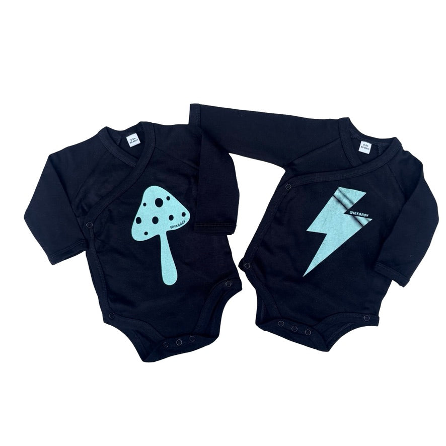 baby kimono bodysuit with mushroom