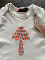 Load image into Gallery viewer, natural organic cotton sleepsuit with mushroom appliqué

