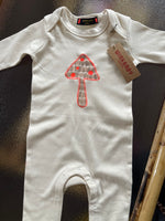 Load image into Gallery viewer, natural organic cotton sleepsuit with mushroom appliqué
