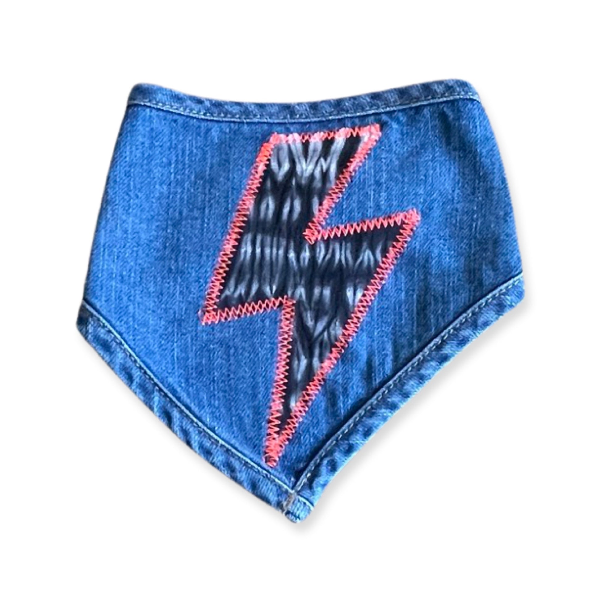 organic denim bibdana with appliqué