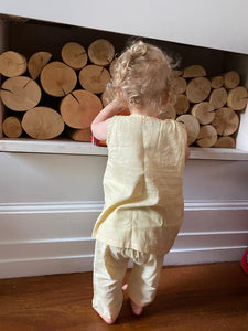 baby shalwar kamiz in handloom silk/ cotton with neon stitching