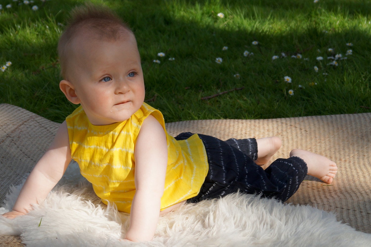 black cotton shibori vest with button back