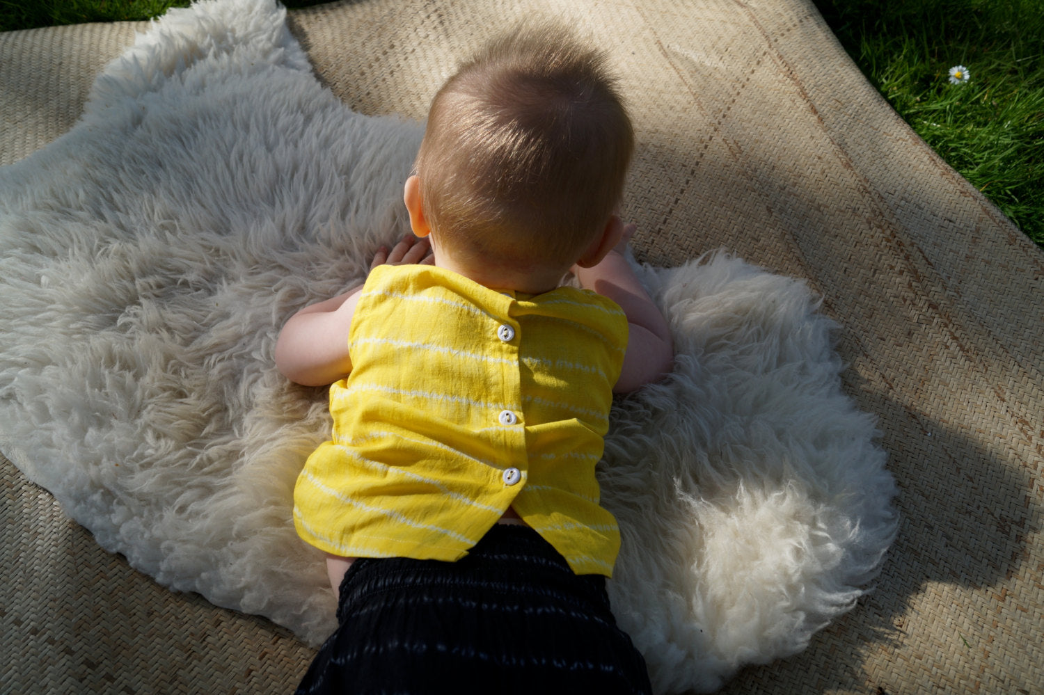black cotton shibori vest with button back