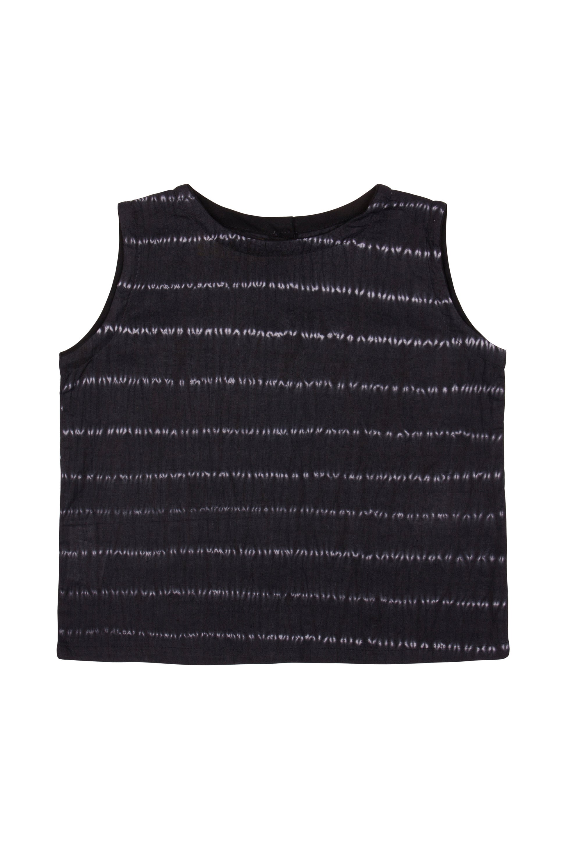 black cotton shibori vest with button back