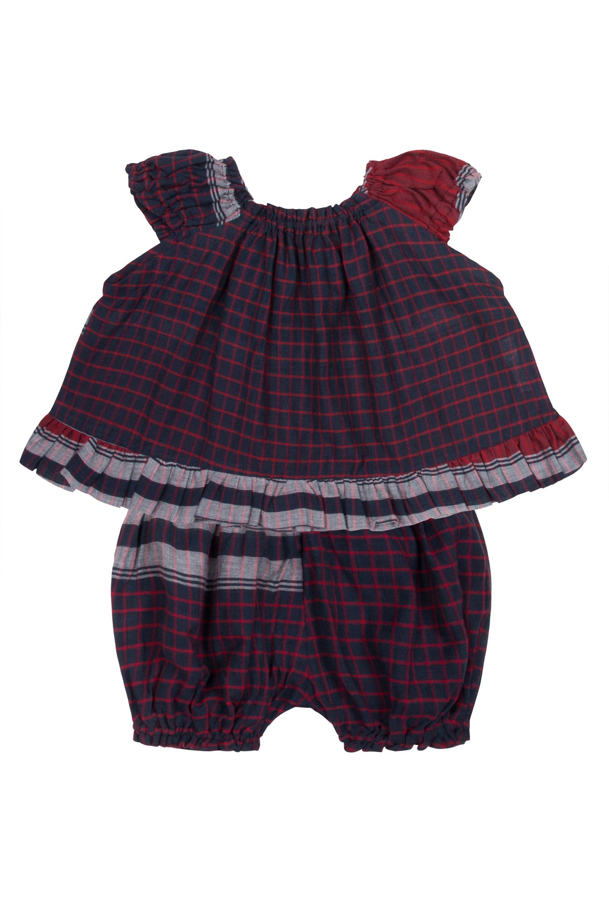 blue cotton check dress and pants set
