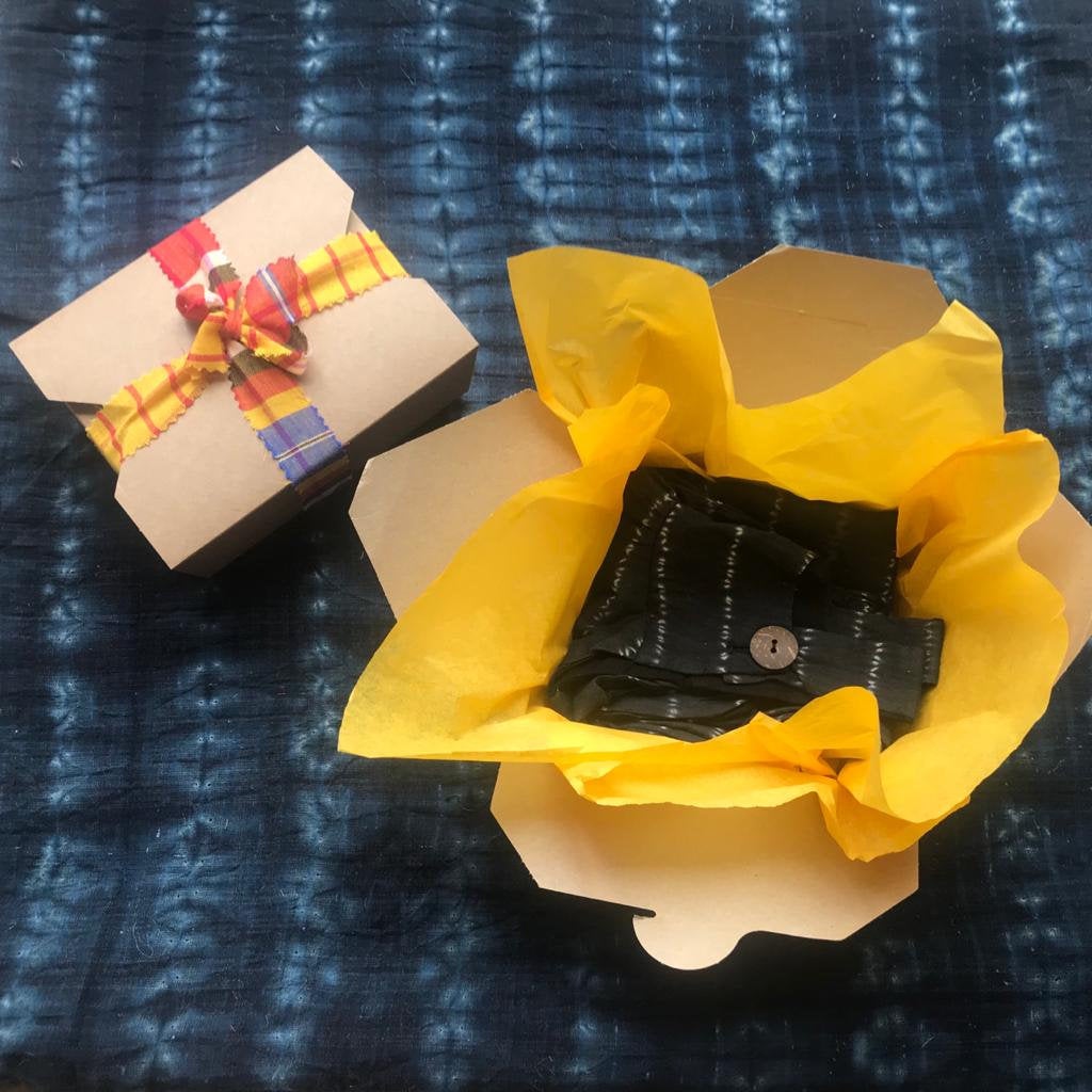 black cotton shibori vest with button back