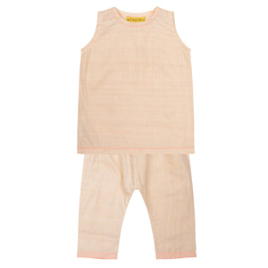 baby shalwar kamiz in handloom silk/ cotton with neon stitching