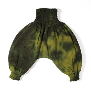 khaki green tie-dye silk / cotton camouflage trousers