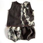 Load image into Gallery viewer, black tie dye vest and pants set for baby.  made from silk and cotton in London England
